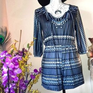 NWOT Soft Retro-Style Boho 3/4 Sleeve Tie Front Romper Beach Swimsuit Cover